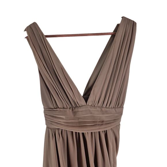 Lulus Heavenly Hues Taupe Sleeveless Plunge Neckline Chiffon Maxi Dress XS - Picture 7 of 9